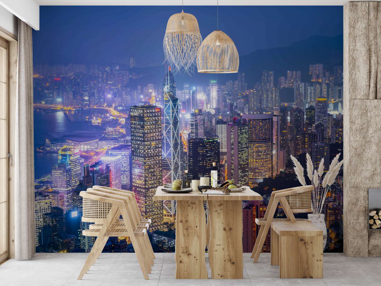 Carta da parati vista panoramica di hong kong di notte dalla torre di osservazione
