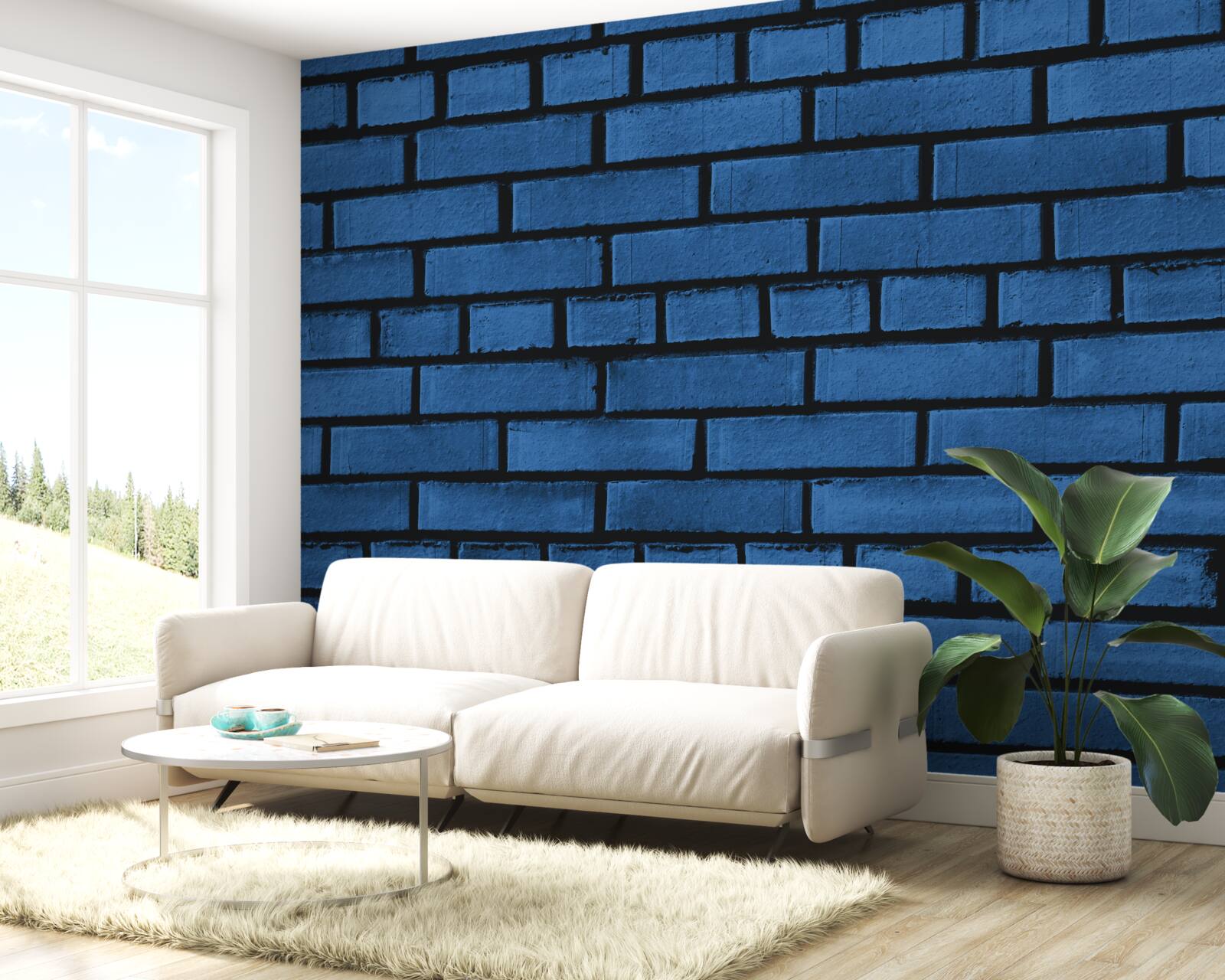 Carta da parati Il muro è fatto di mattoni blu scuro.