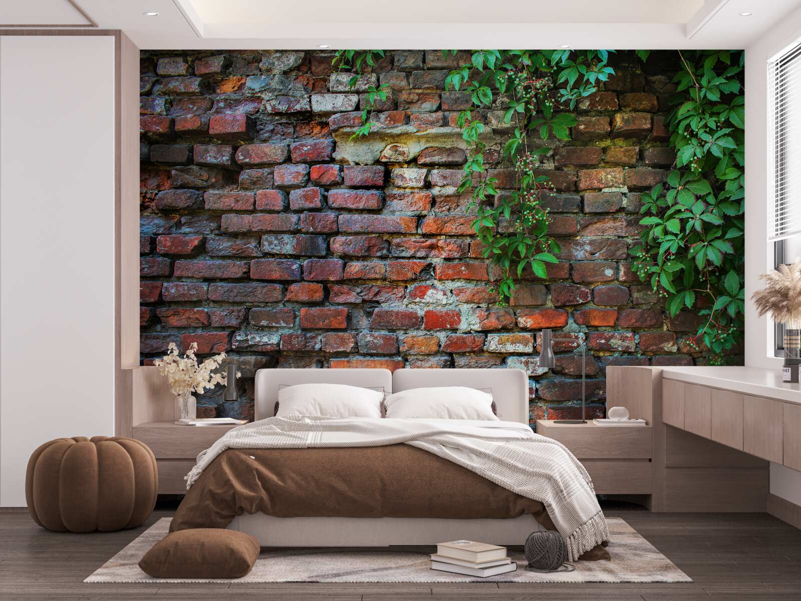 Carta da parati il vecchio muro di mattoni è decorato con il verde