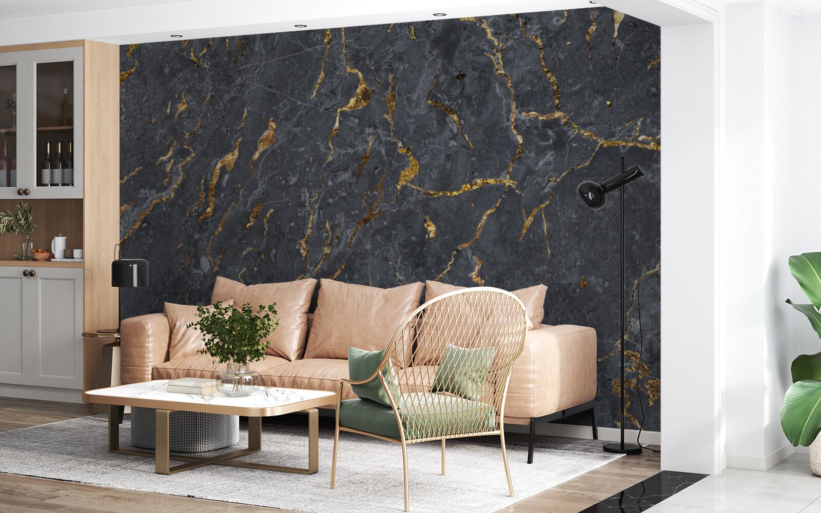 Carta da parati sfondo in marmo nero con particelle d'oro