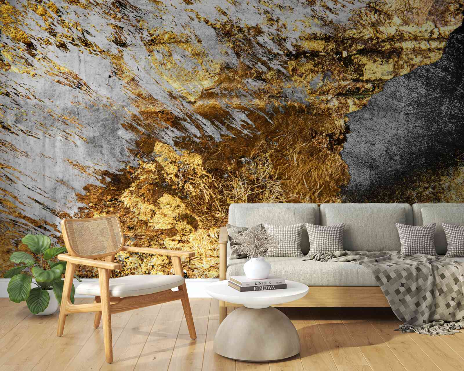 Carta da parati pietra naturale ricoperta di polvere d'oro