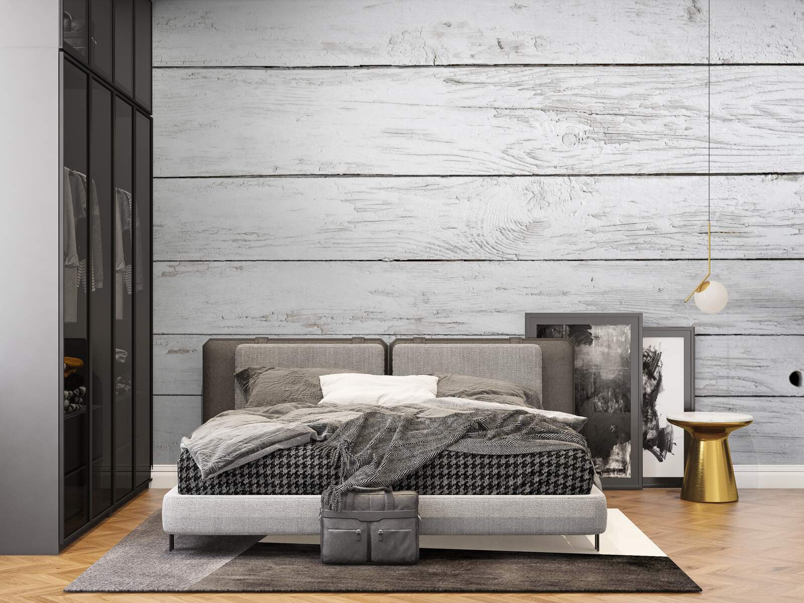 Carta da parati parquet in legno grigio chiaro