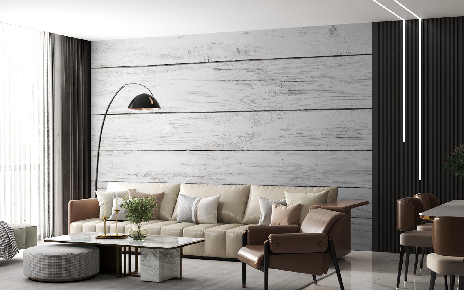 Carta da parati parquet in legno grigio chiaro