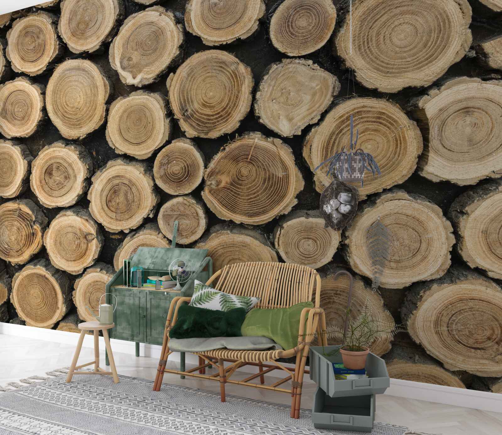 Carta da parati alberi caduti a forma di cerchio