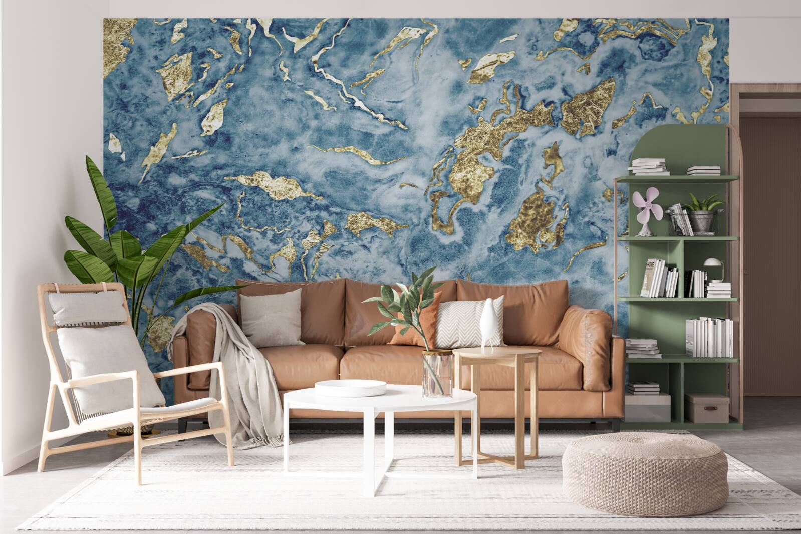 Carta da parati marmo blu con venature dorate