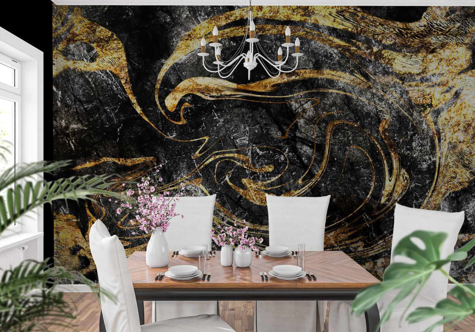 Carta da parati texture di marmo oro nero di ottima qualità