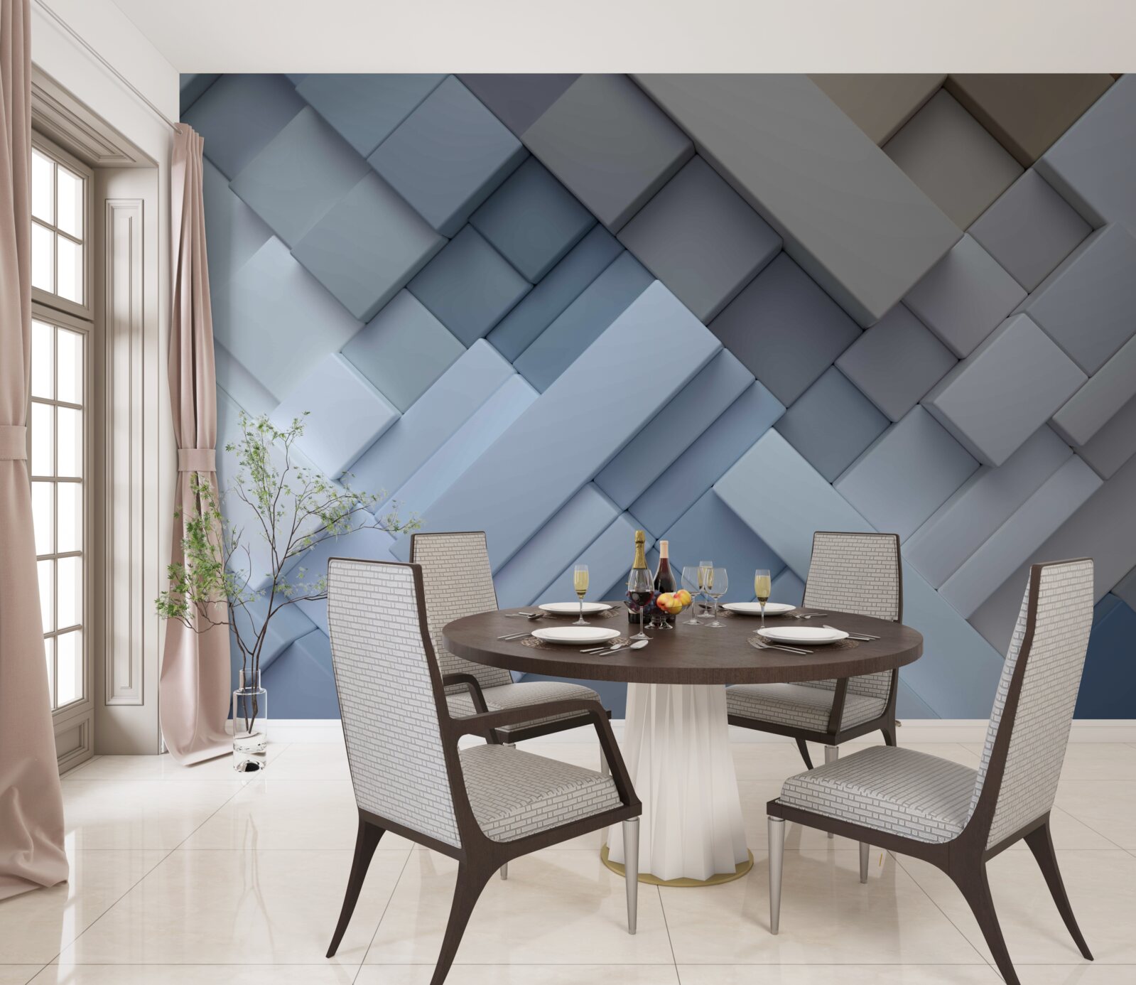 Carta da parati pittura astratta con colori blu e forma rettangolare