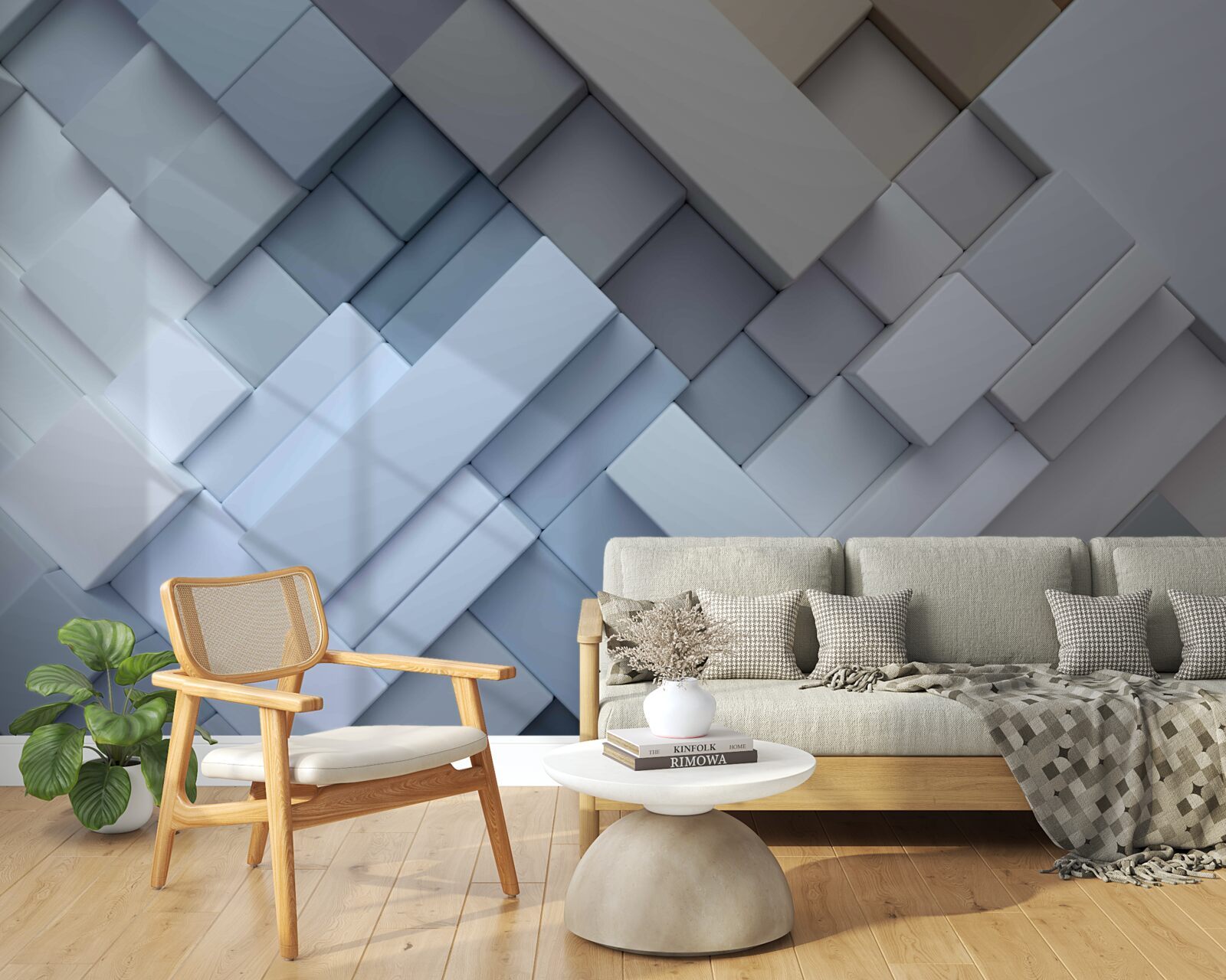 Carta da parati pittura astratta con colori blu e forma rettangolare