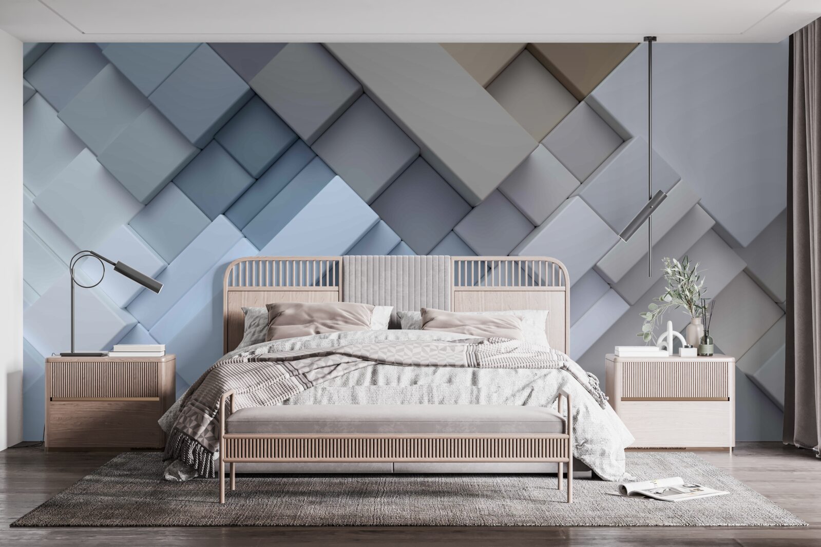 Carta da parati pittura astratta con colori blu e forma rettangolare