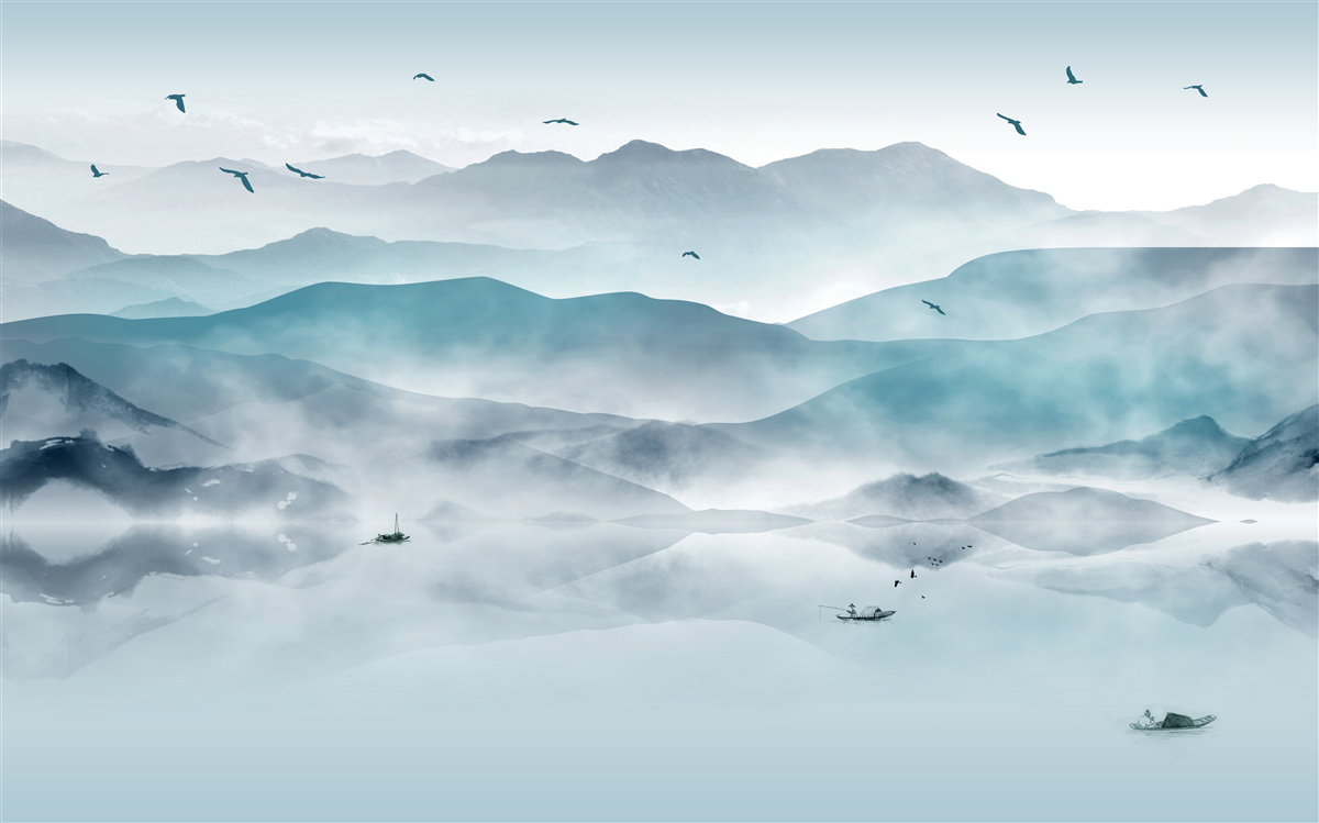 Carta da parati il bordo della nebbia cade sulla superficie dell'acqua