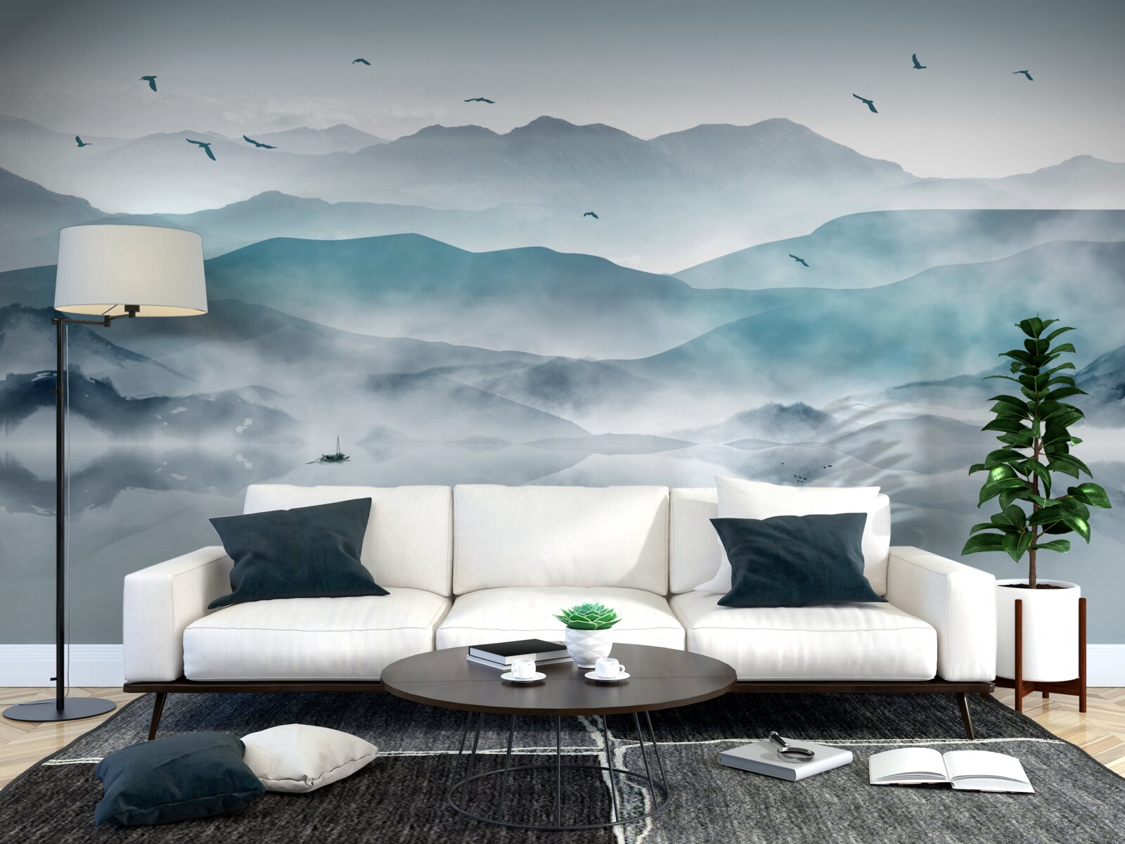 Carta da parati il bordo della nebbia cade sulla superficie dell'acqua