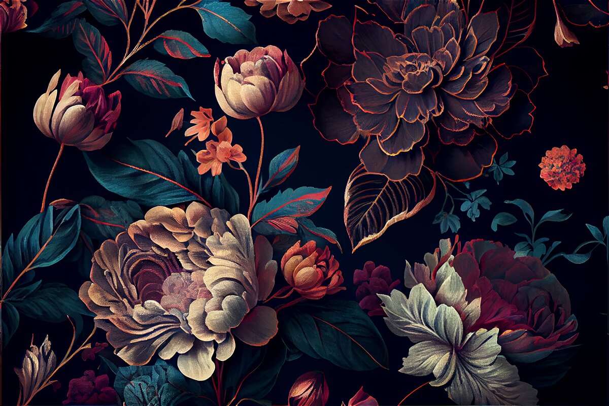 Carta da parati miscela di fiori scuri e belli