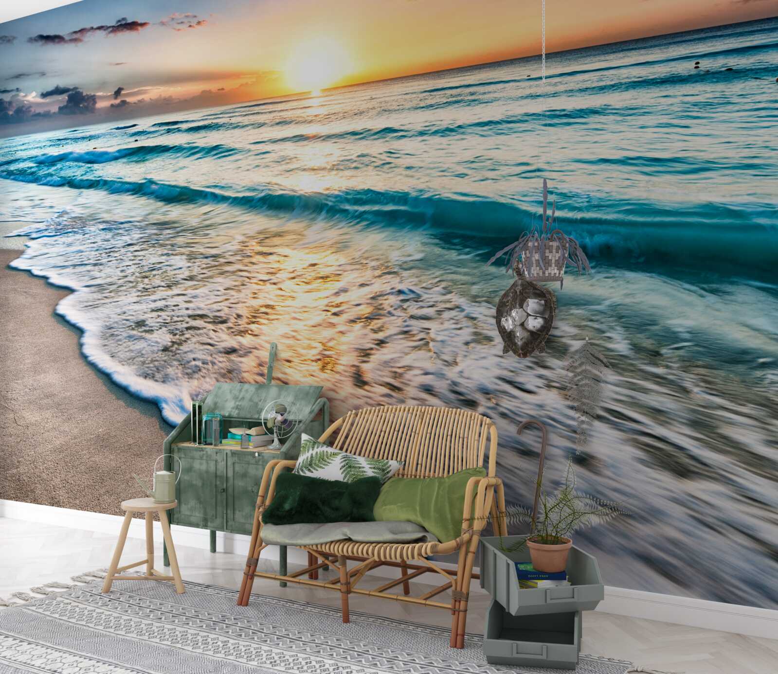Carta da parati onde del tramonto sul mare
