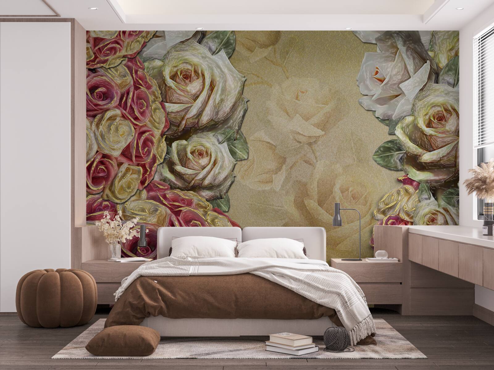 Carta da parati composizione vintage combina rose bianche e rosse