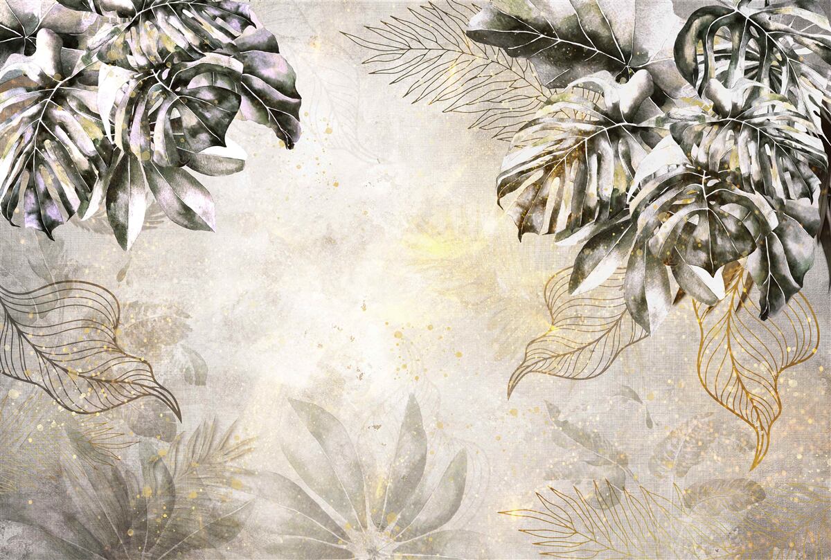 Carta da parati la composizione autunnale comprende grandi foglie di monstera