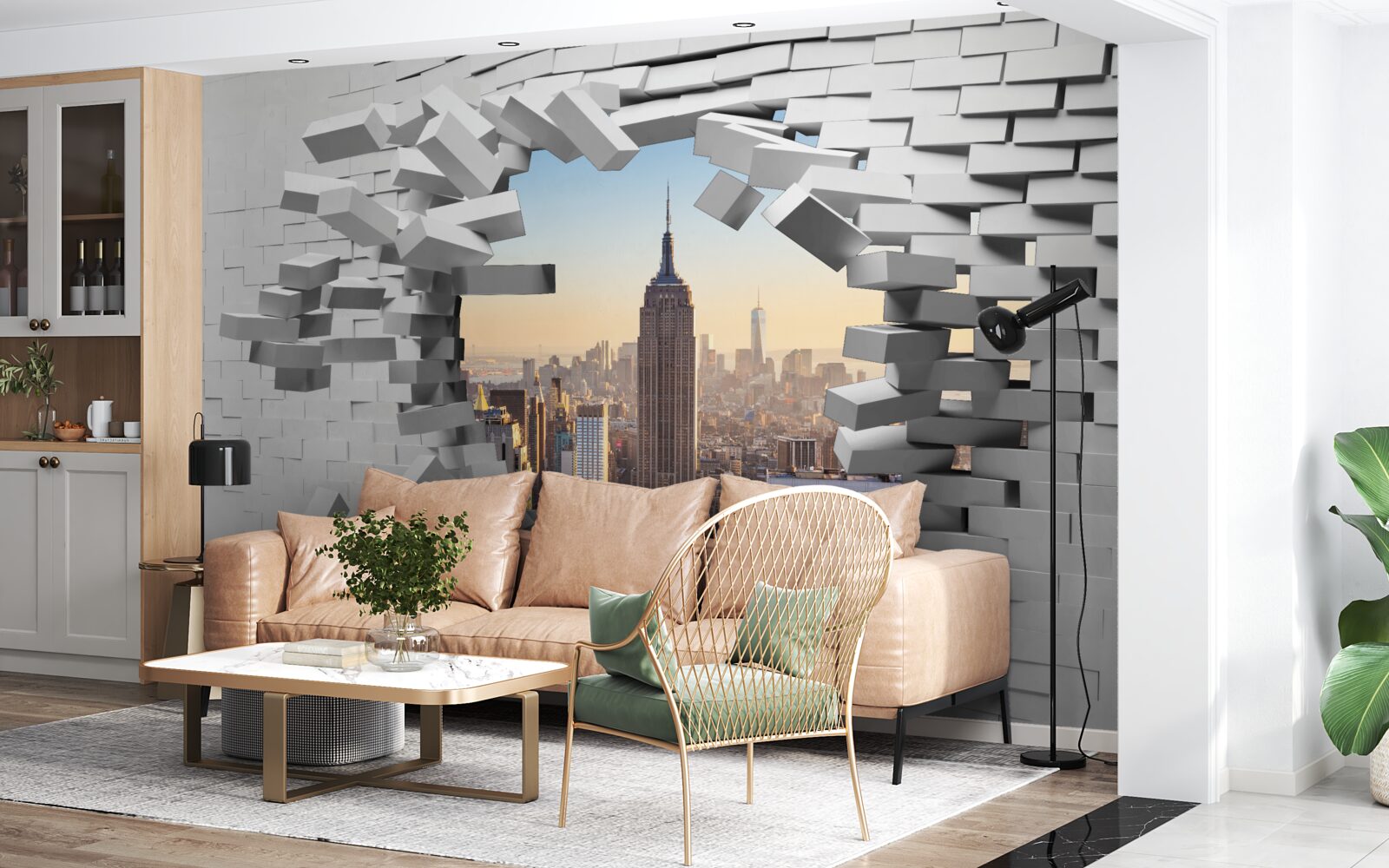 Fototapeta patrząc przez zniszczoną ścianę empire state building