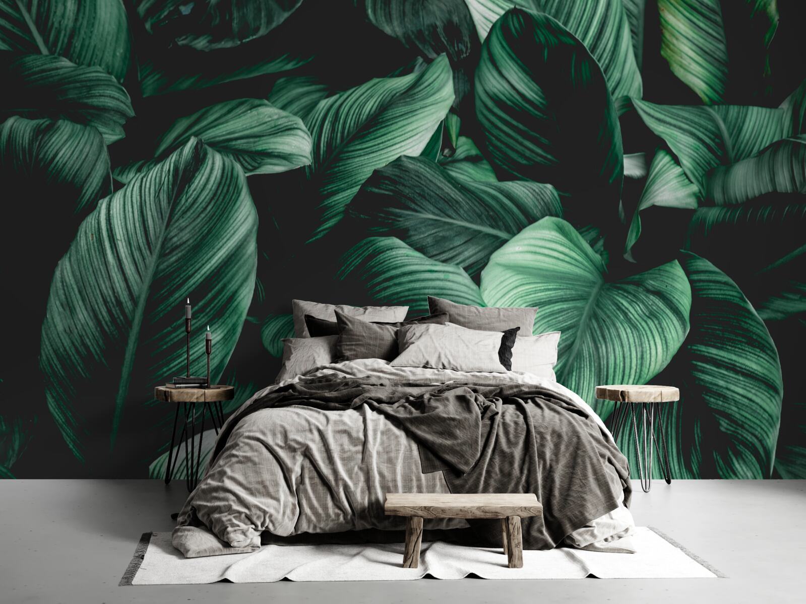 Carta da parati foglie tropicali verde scuro
