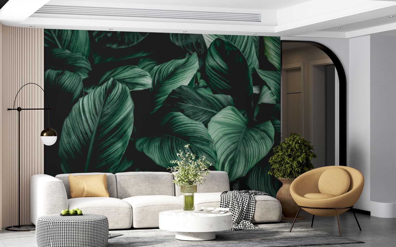 Carta da parati foglie tropicali verde scuro