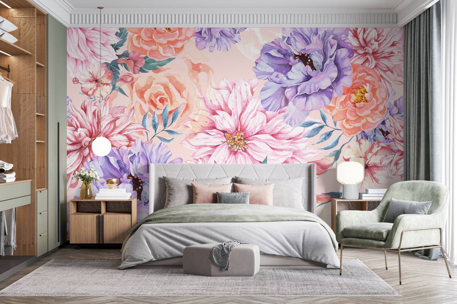 Carta da parati assortimento di vivaci fiori primaverili