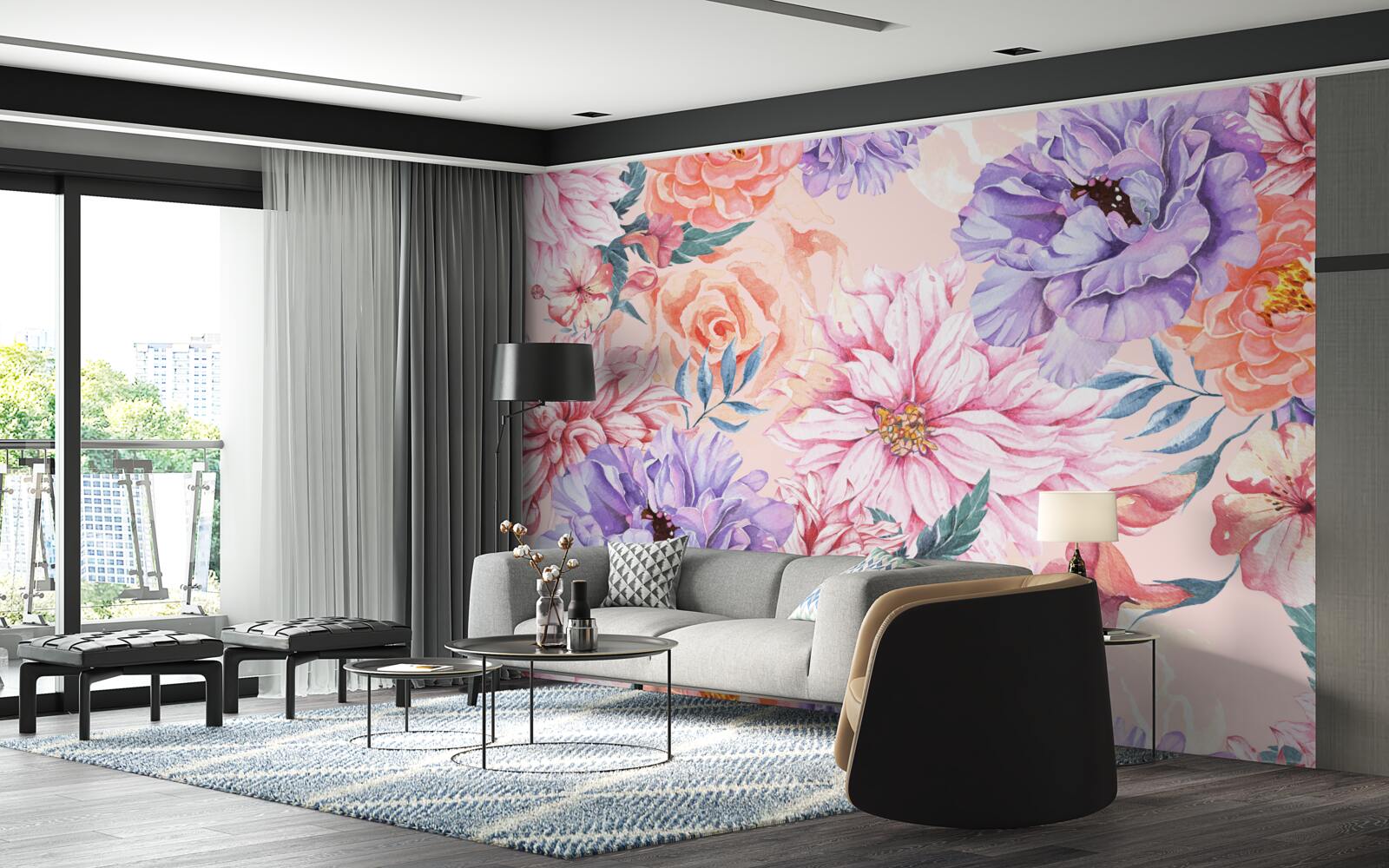 Carta da parati assortimento di vivaci fiori primaverili