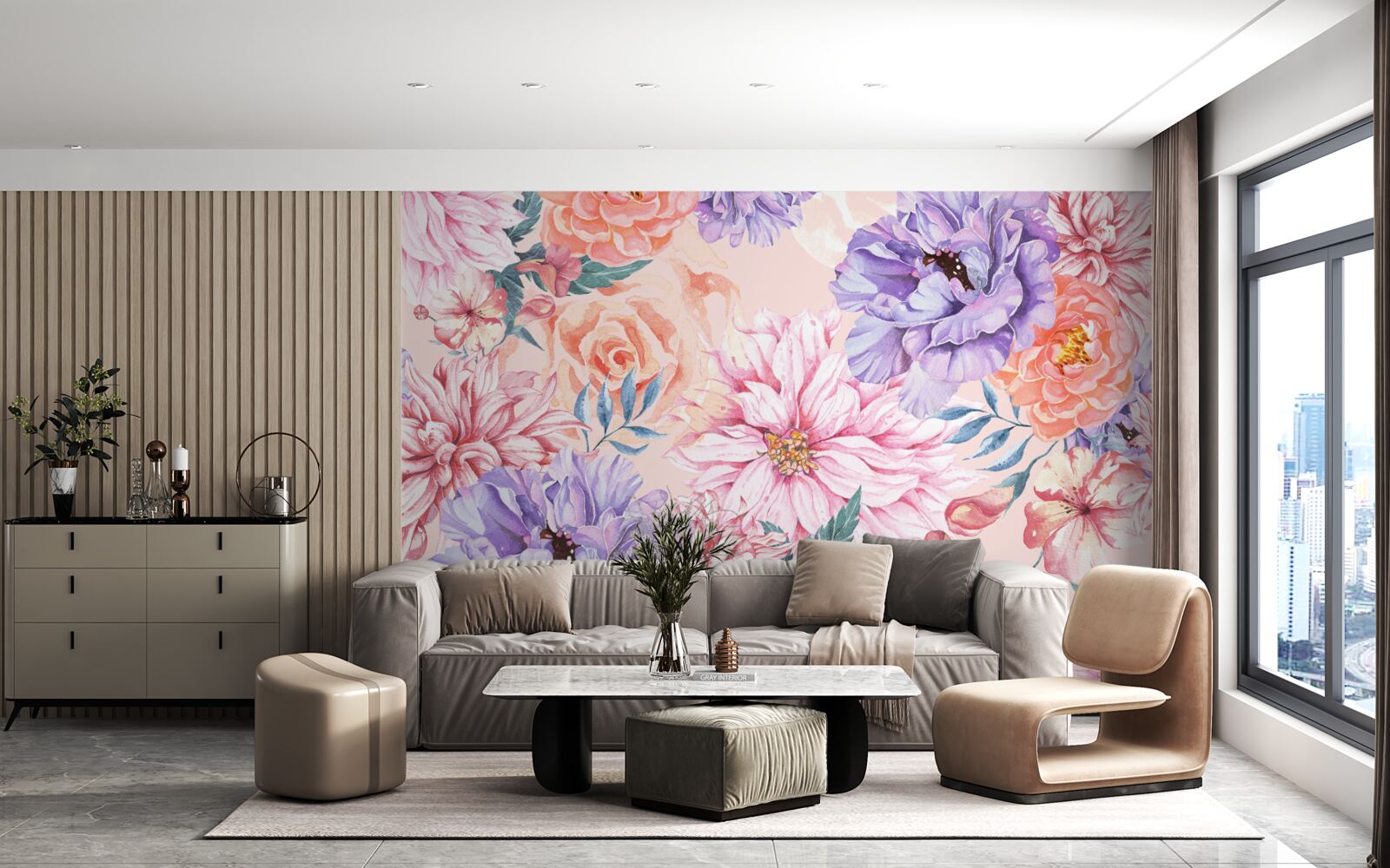Carta da parati assortimento di vivaci fiori primaverili