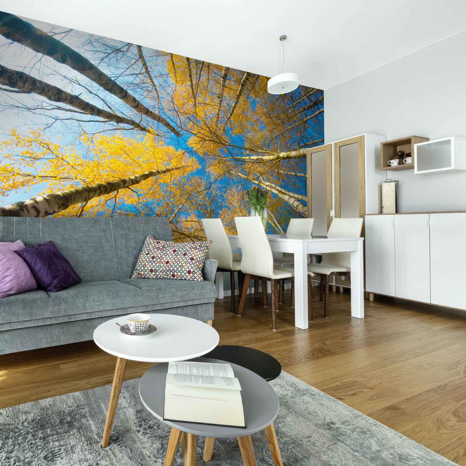 Carta da parati le cime degli alberi alti sono dipinte di giallo