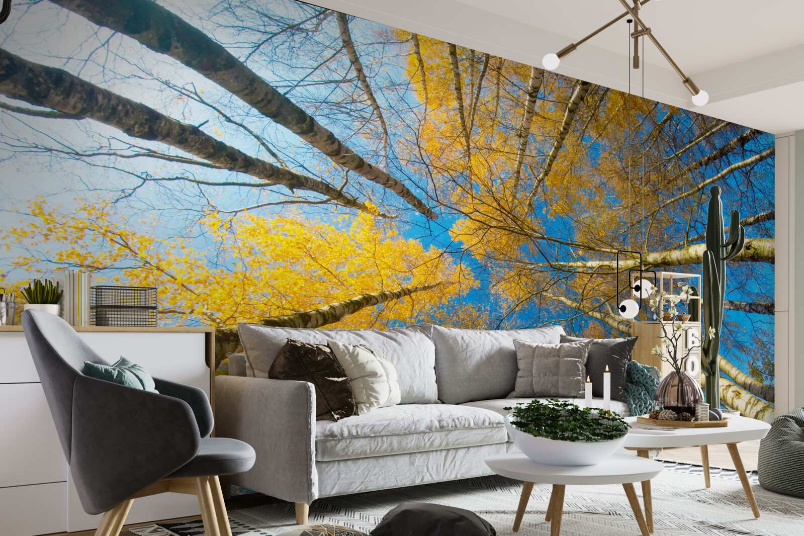 Carta da parati le cime degli alberi alti sono dipinte di giallo