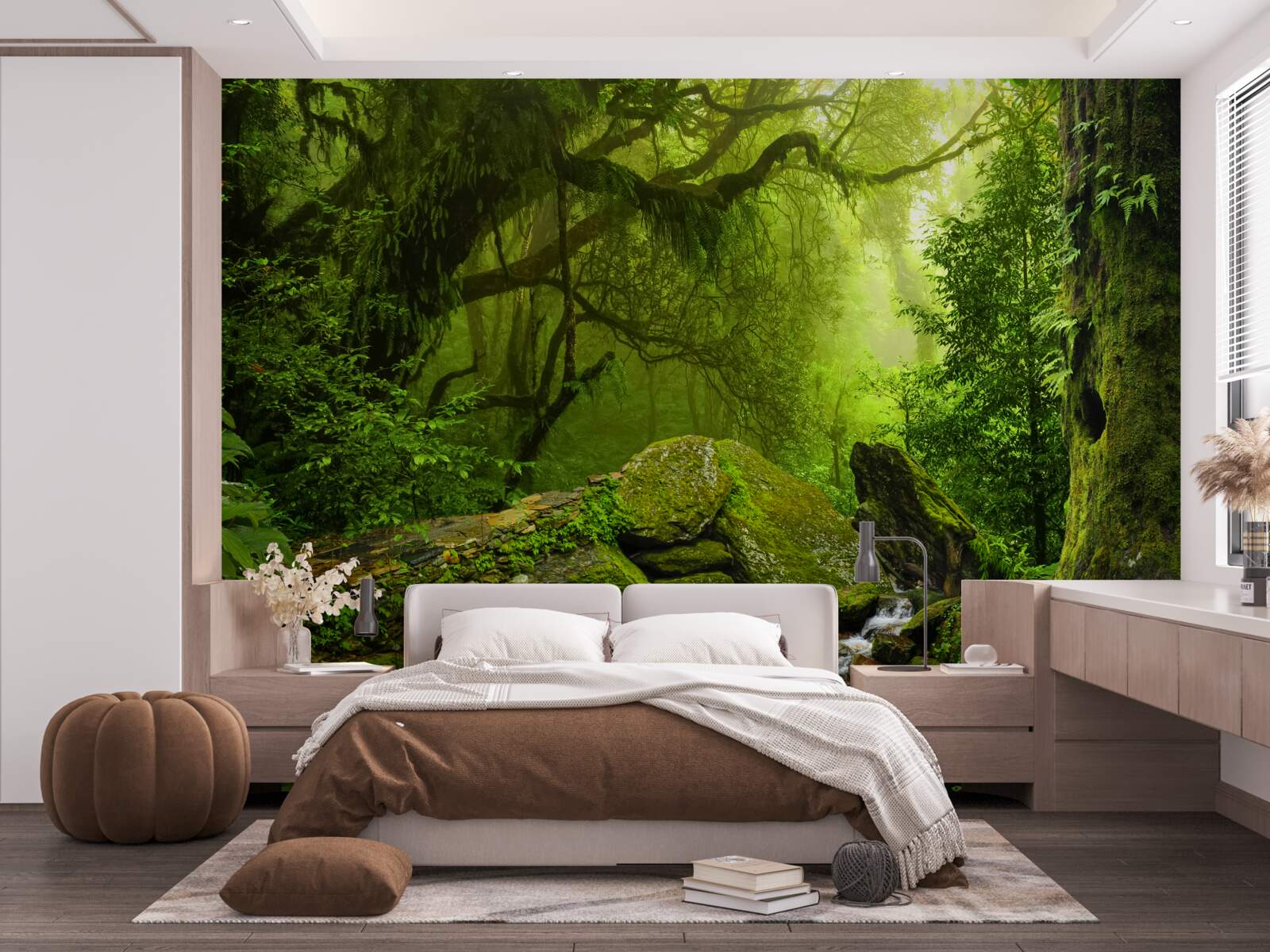 Carta da parati foresta verde con cascata