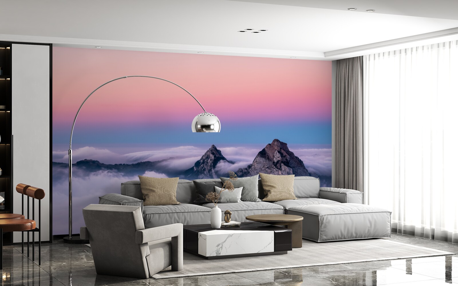 Carta da parati cime delle nuvole sotto un cielo rosa