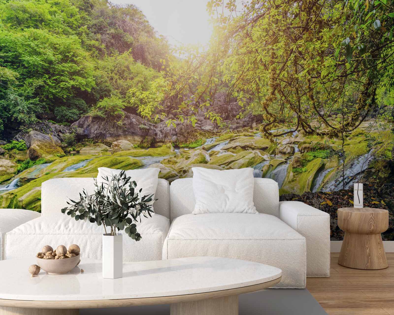 Carta da parati alba sul fiume con la sua natura colorata
