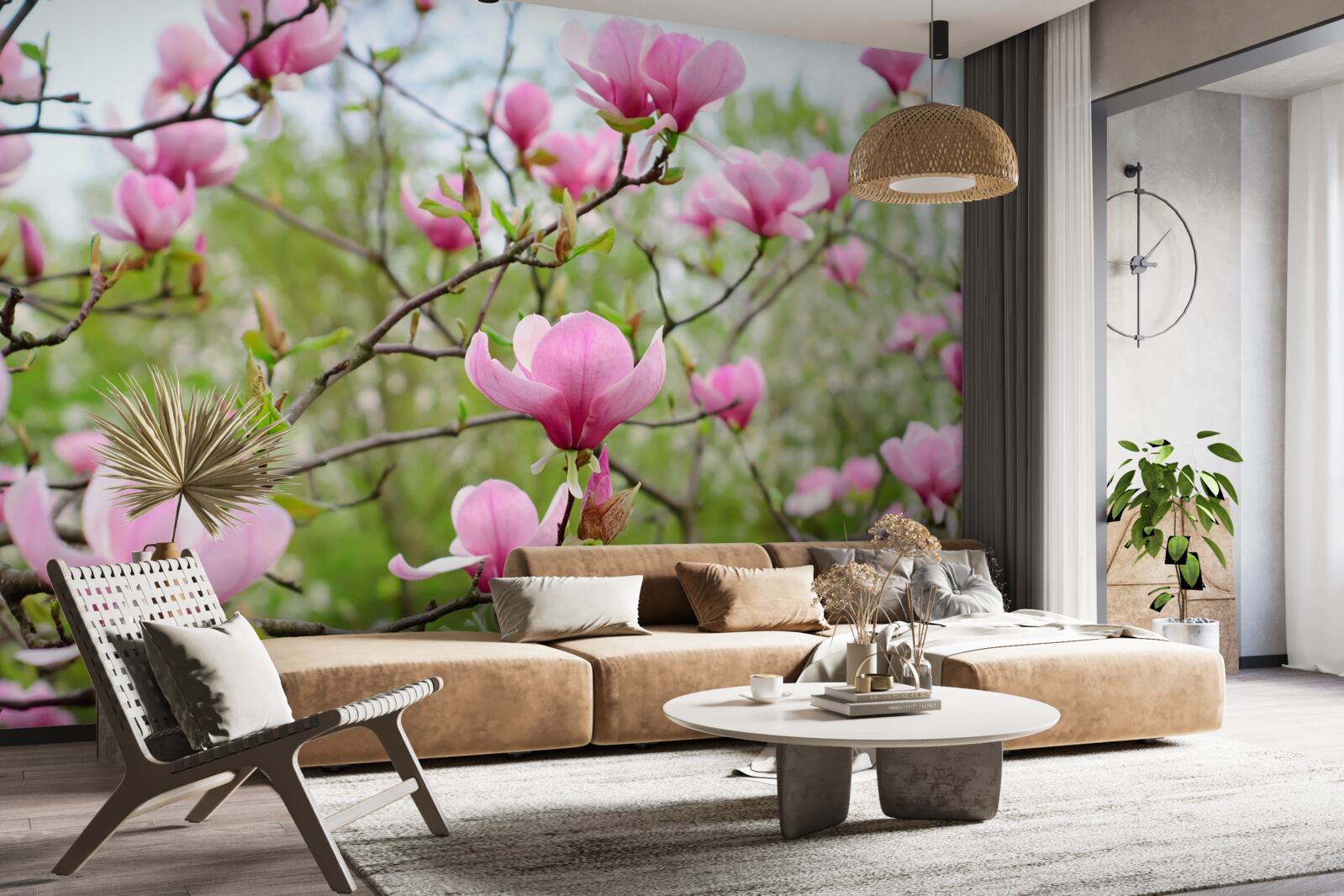 Fototapeta ogród magnolii z różowymi kwiatami latem