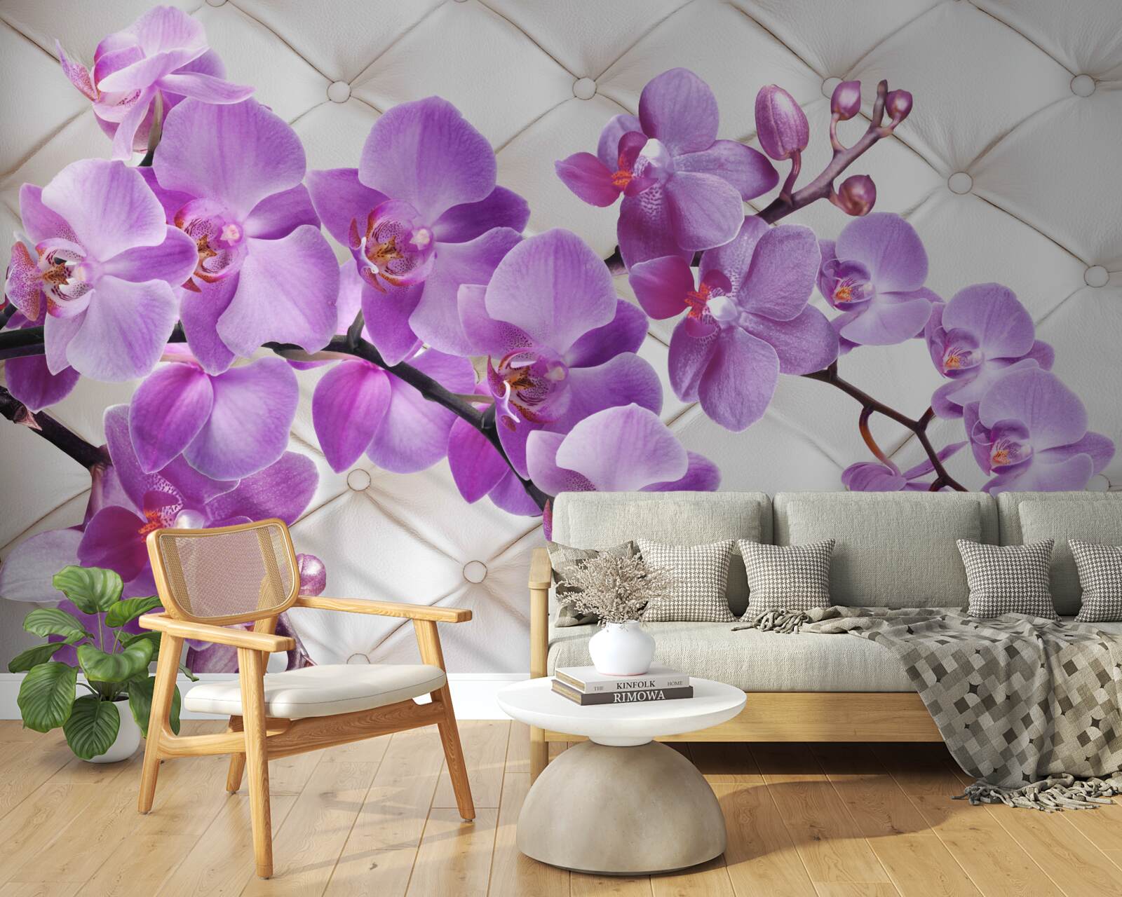 Carta da parati la texture comprende rami di orchidea lilla