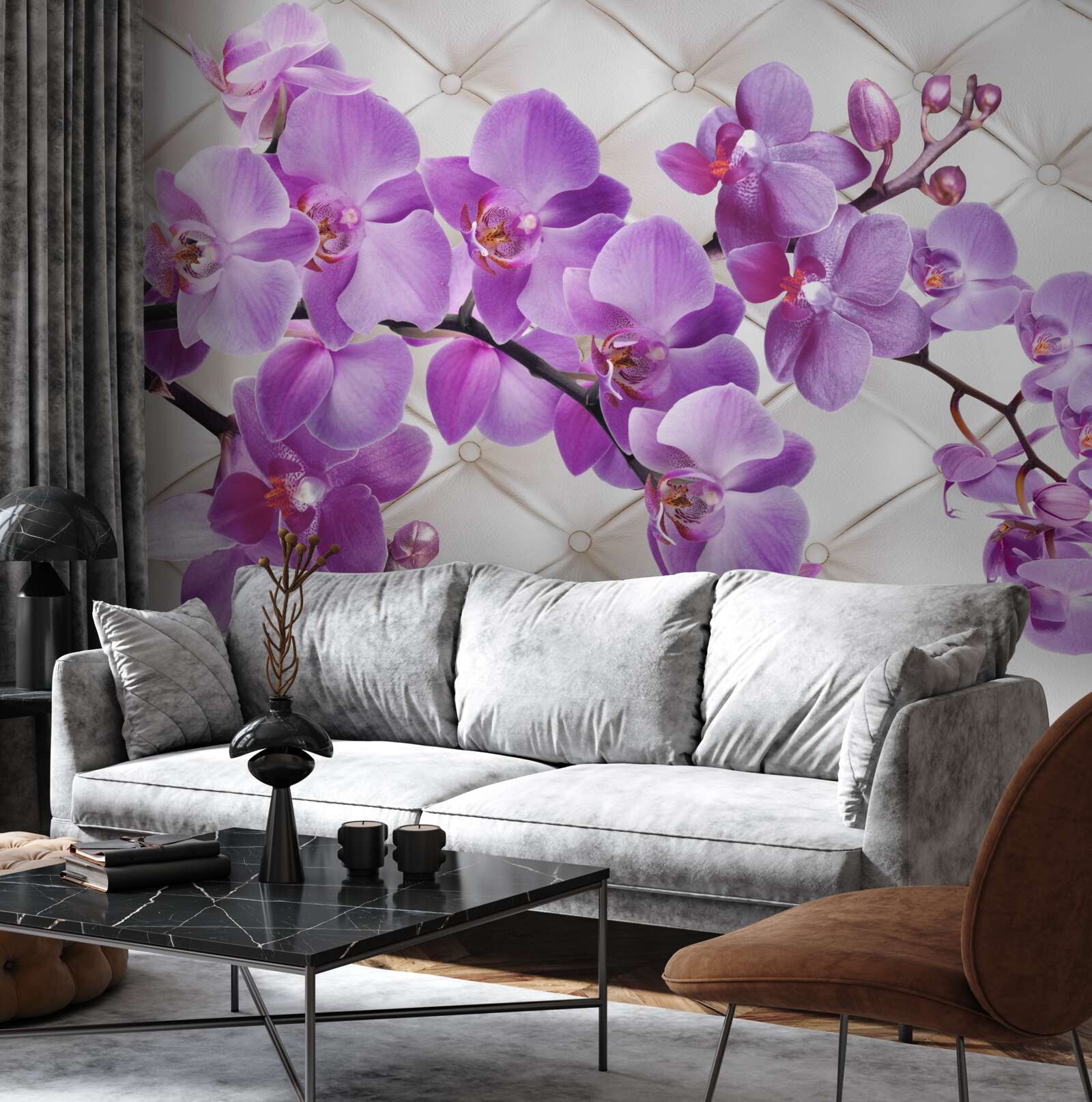 Carta da parati la texture comprende rami di orchidea lilla