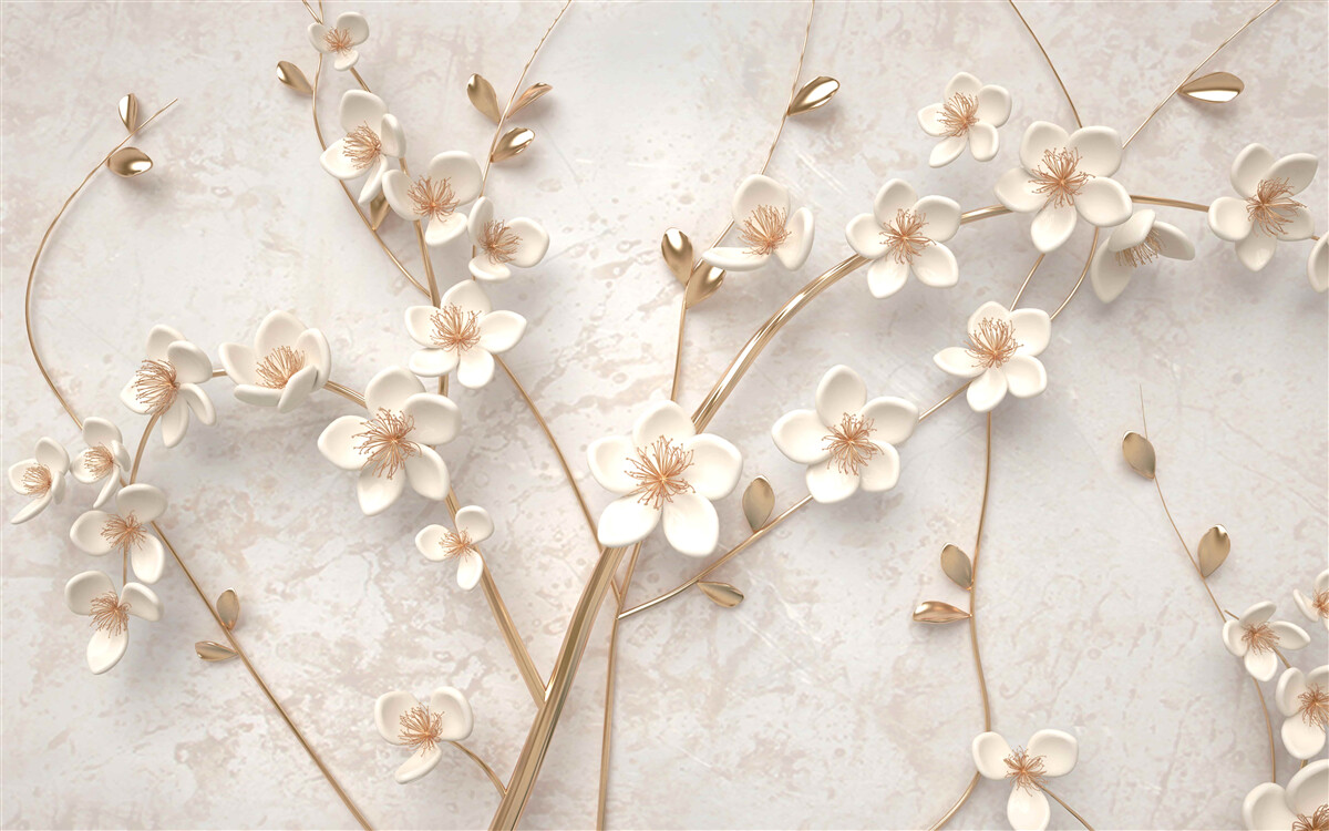 Carta da parati diversi rami con fiori di magnolia bianchi