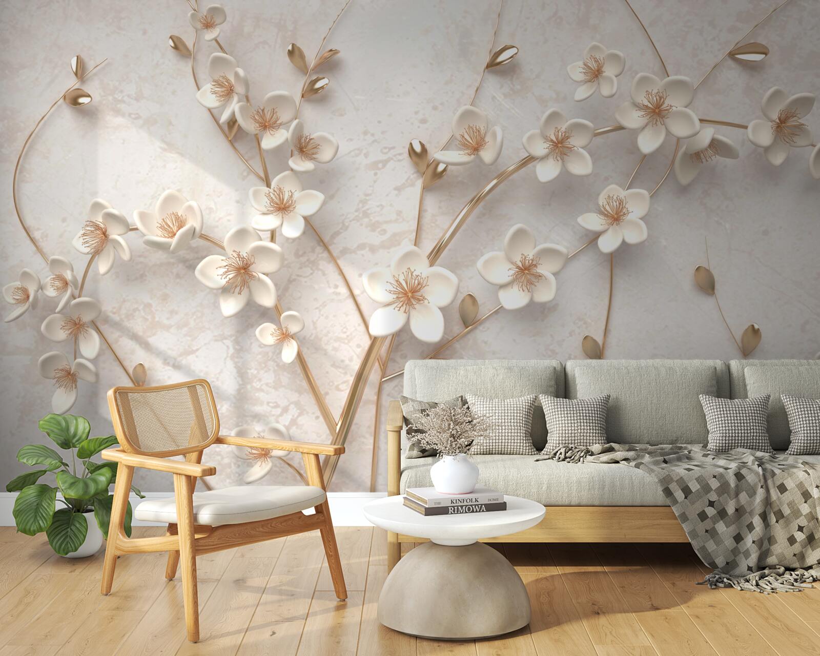 Carta da parati diversi rami con fiori di magnolia bianchi