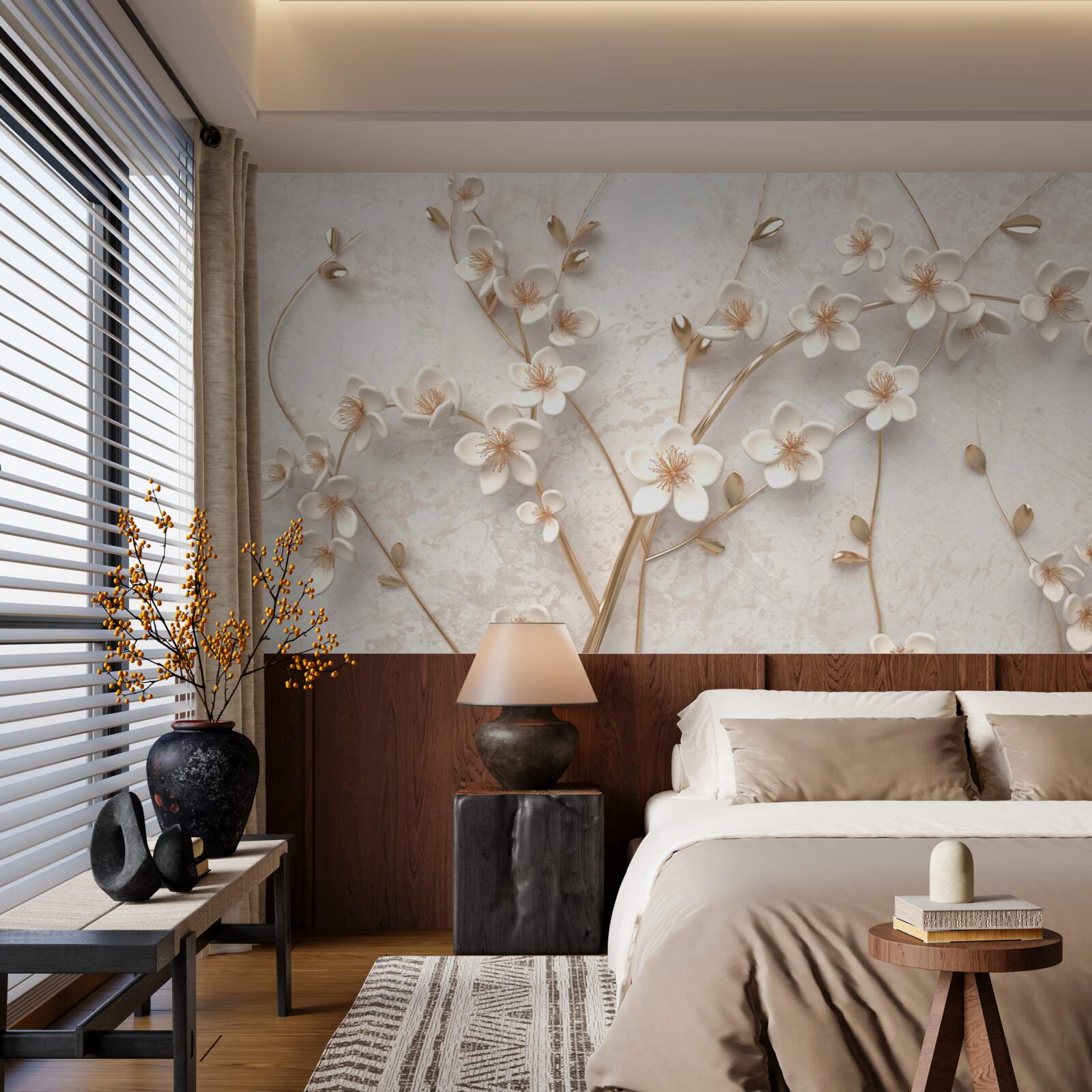 Carta da parati diversi rami con fiori di magnolia bianchi