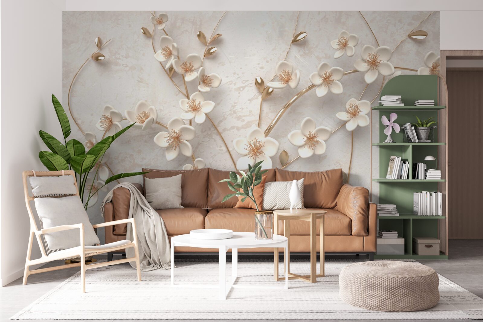 Carta da parati diversi rami con fiori di magnolia bianchi