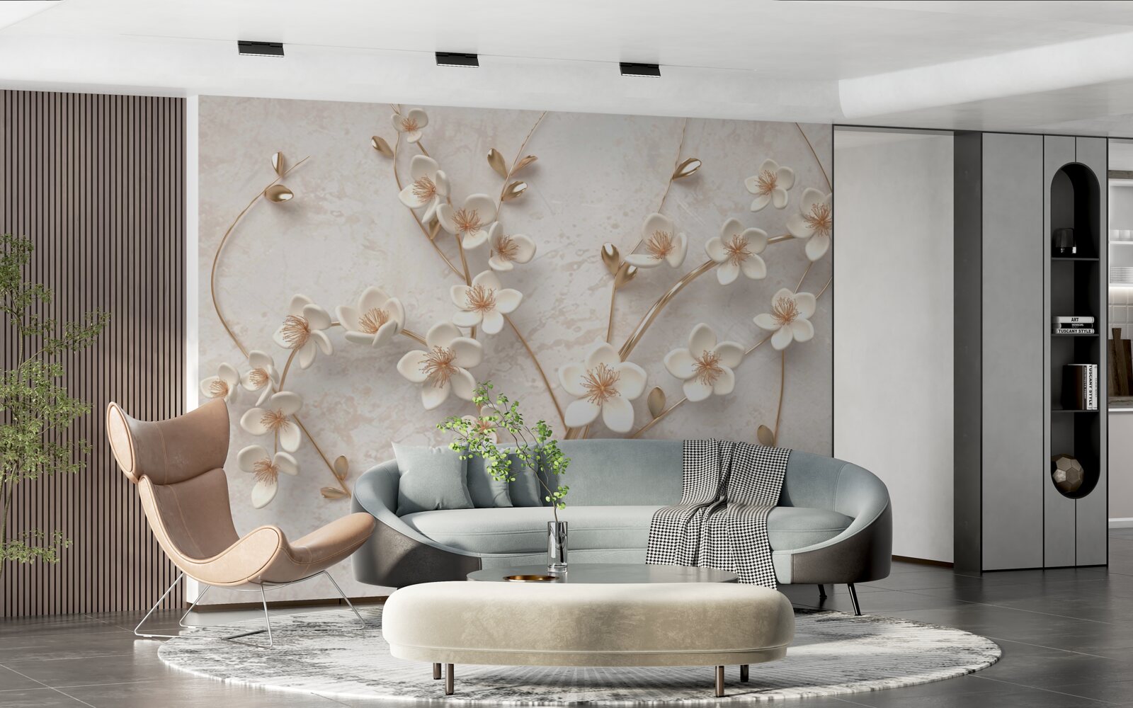 Carta da parati diversi rami con fiori di magnolia bianchi