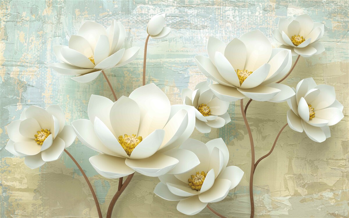 Carta da parati i rami di magnolia fioriscono di bianco