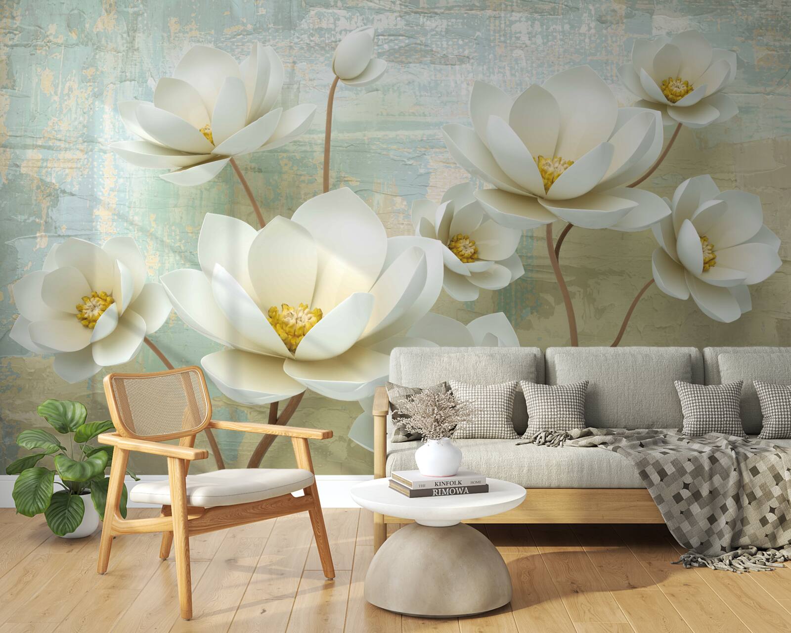 Carta da parati i rami di magnolia fioriscono di bianco