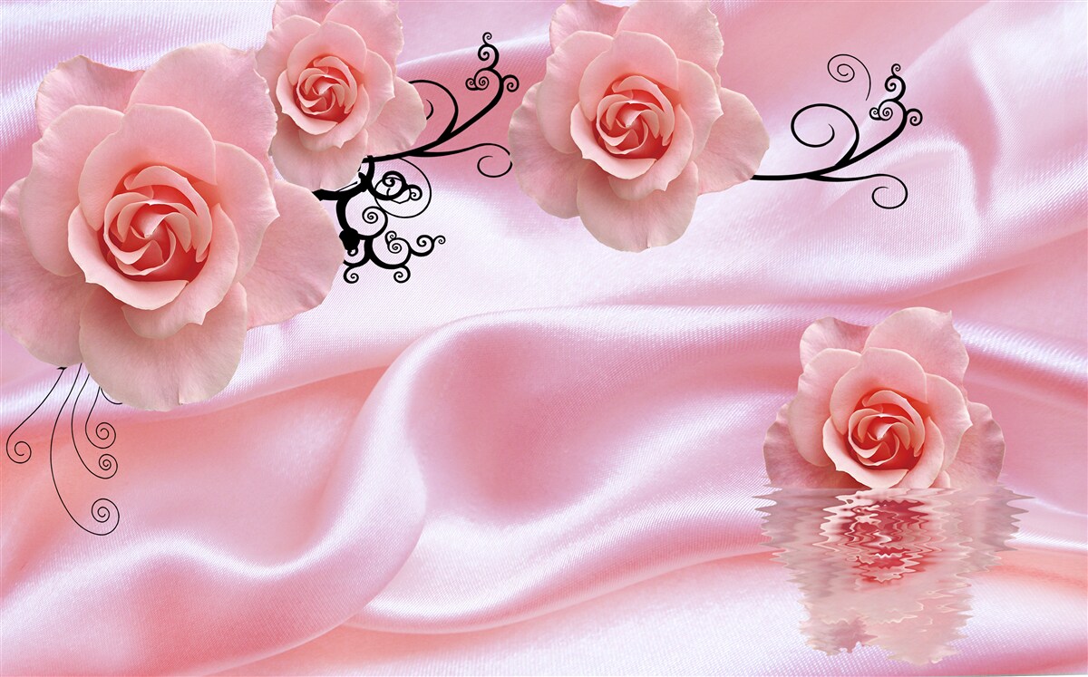 Carta da parati fiori rosa su tessuto di seta rosa