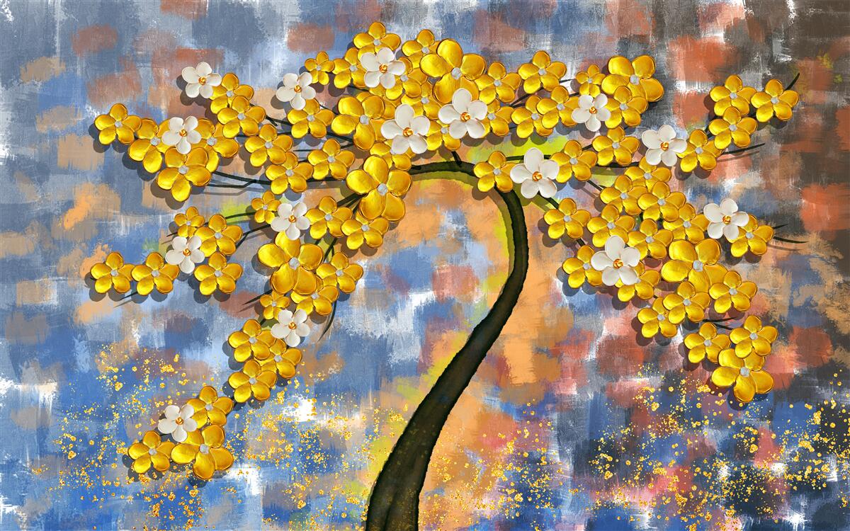 Carta da parati sfumature autunnali di giallo sui rami degli alberi