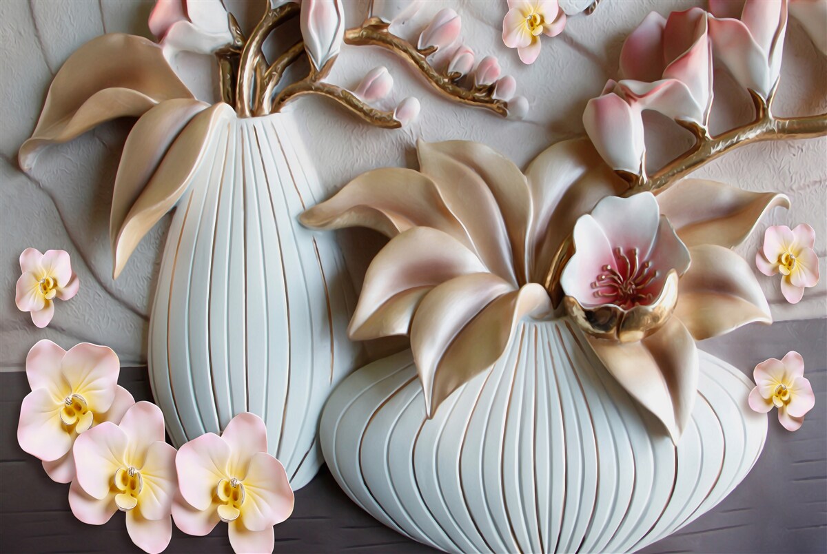 Carta da parati vari vasi di orchidee bianche