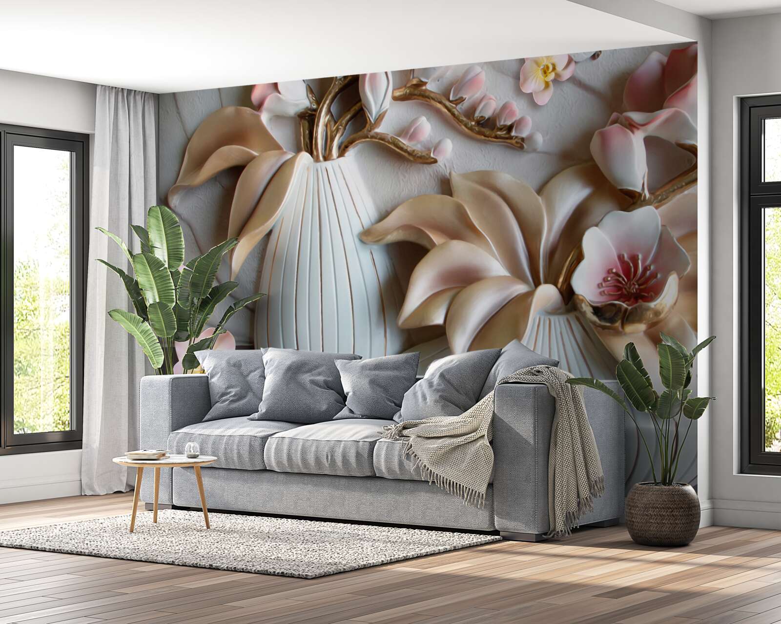 Carta da parati vari vasi di orchidee bianche