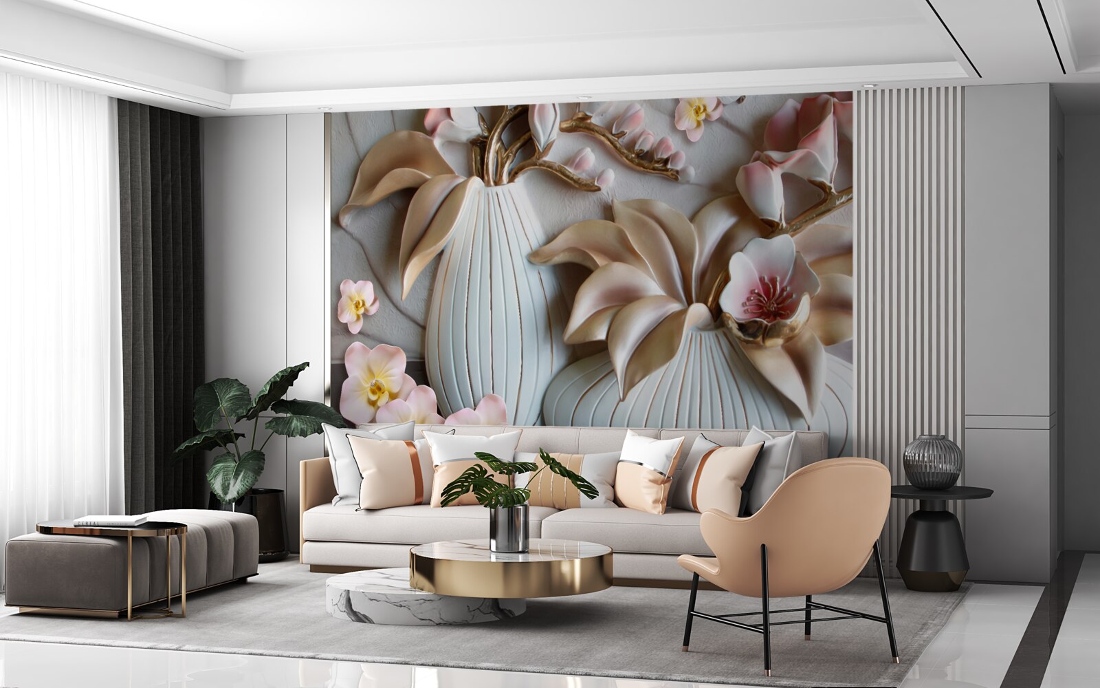 Carta da parati vari vasi di orchidee bianche