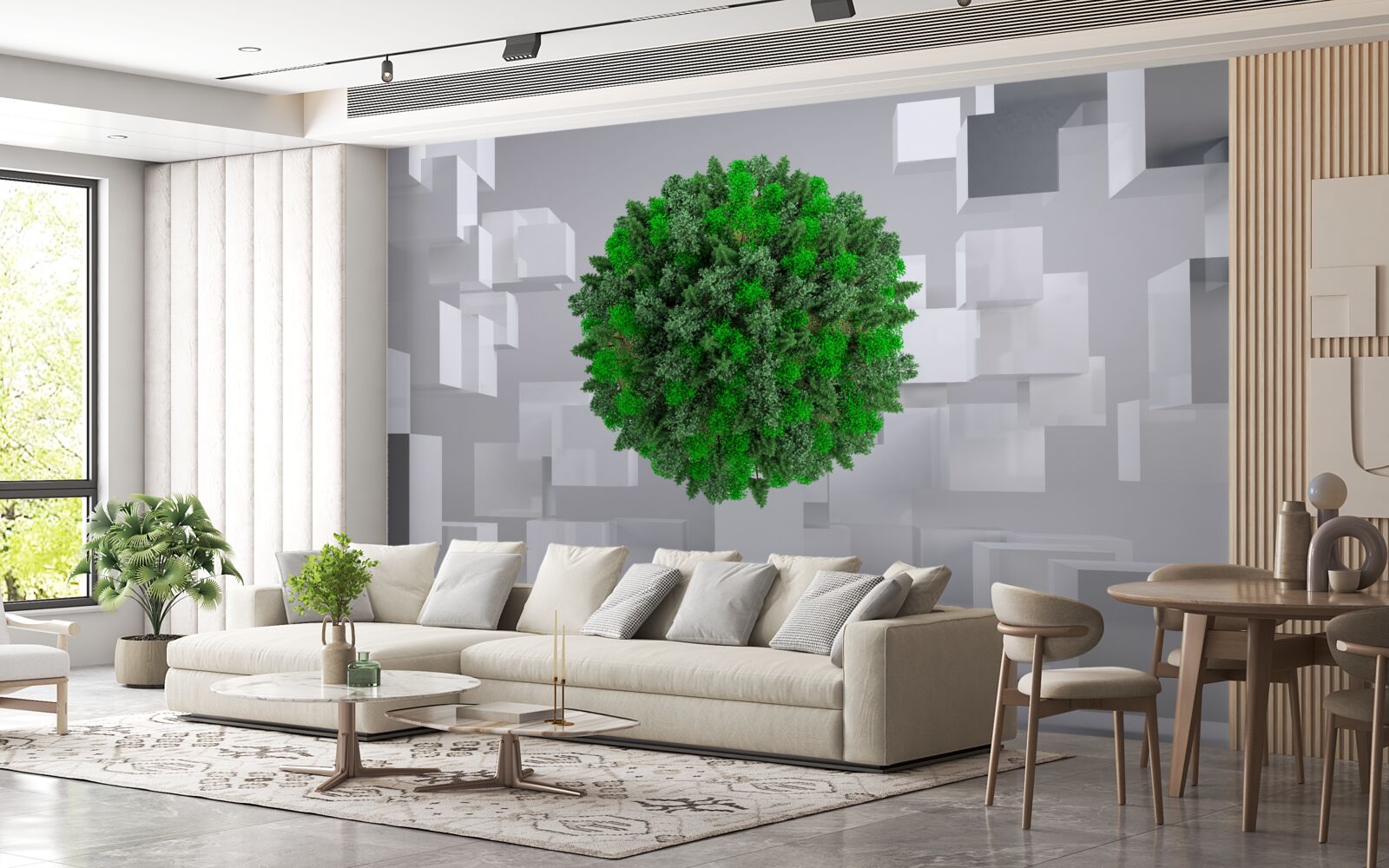 Carta da parati mappa geometrica ricoperta da un manto verde di piante