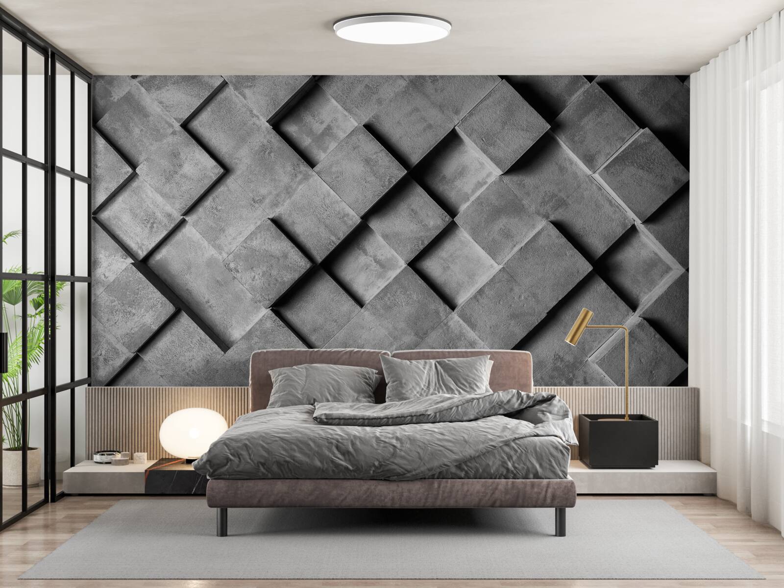 Carta da parati rettangoli 3d in grigio