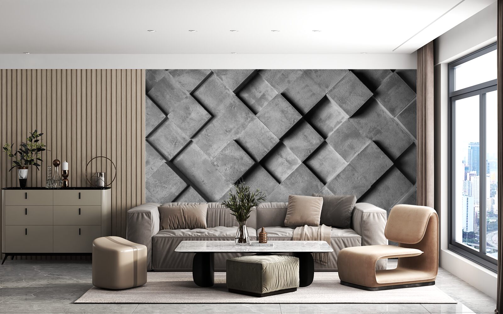 Carta da parati rettangoli 3d in grigio