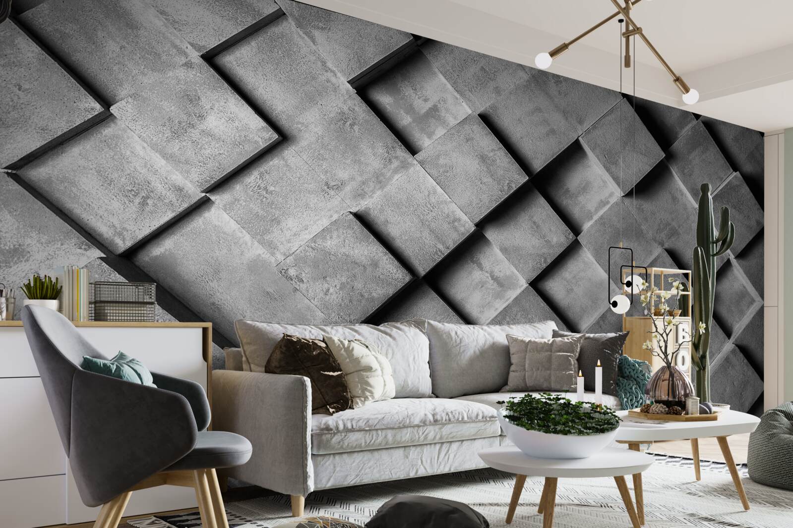 Carta da parati rettangoli 3d in grigio