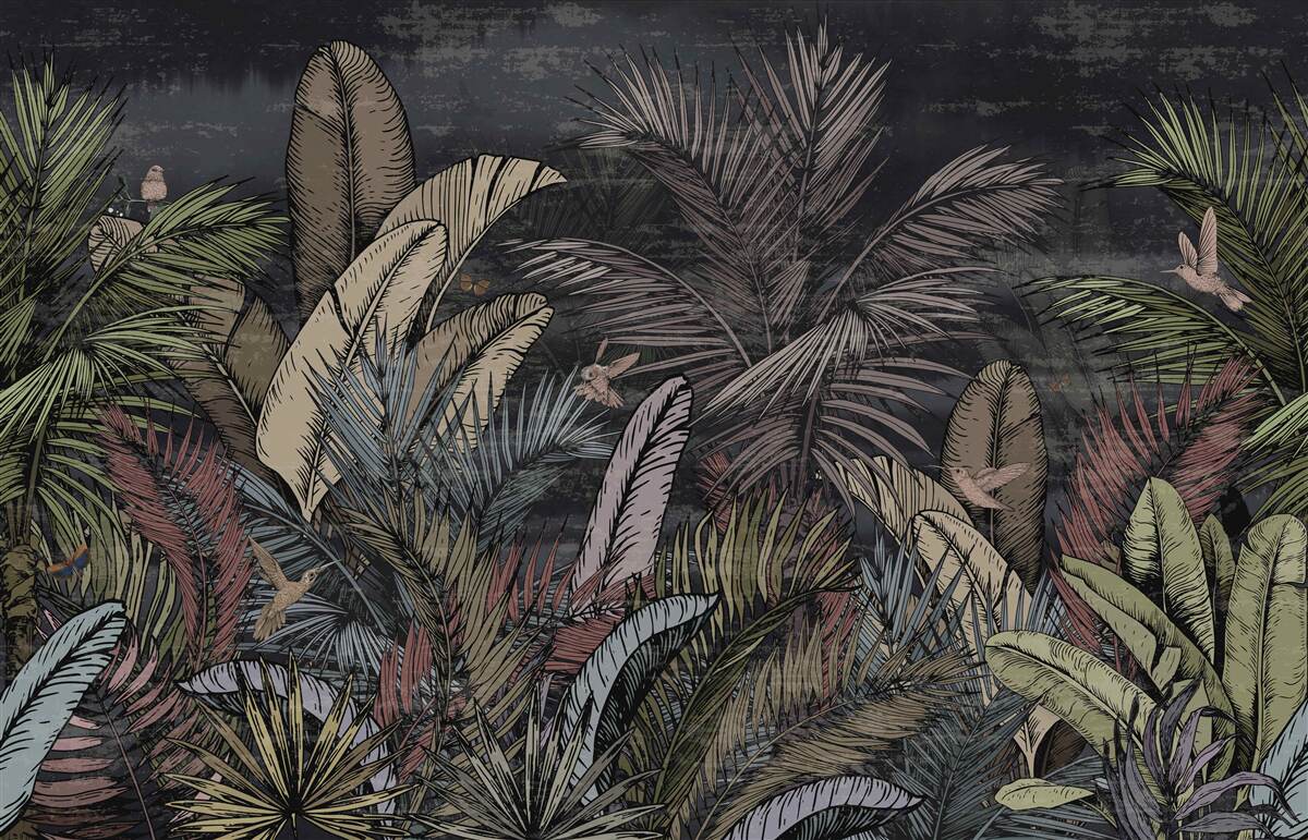 Carta da parati quando cala la notte, le piante tropicali